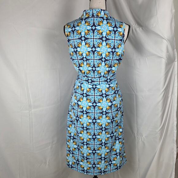 J.McLaughlin Dress Women XS Blue Sleeveless Belted A-Line Floral Geometric Print - Picture 6 of 9